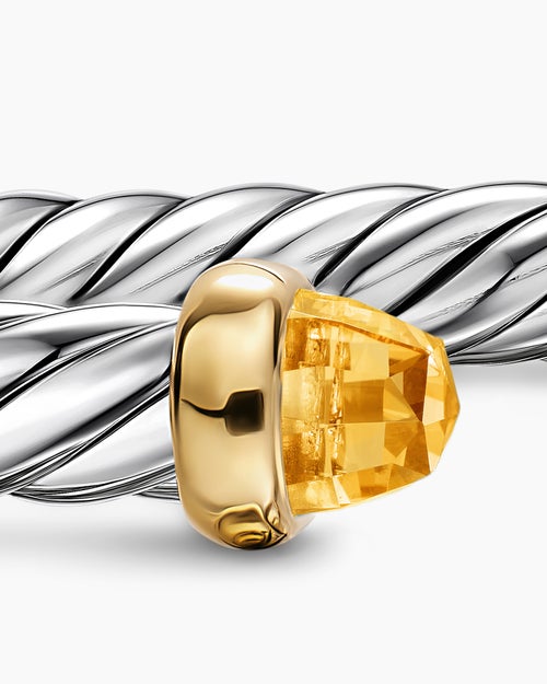 Womens Cable Flex Bracelet in Sterling Silver with 14K Yellow Gold, 6mm