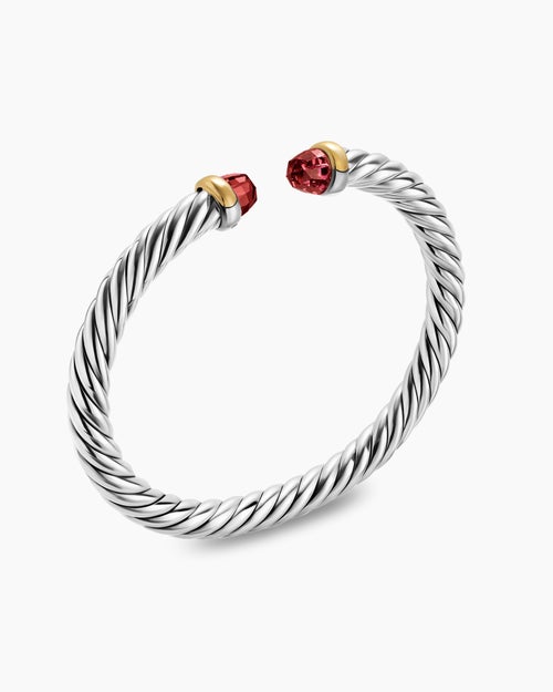 Womens Cable Flex Bracelet in Sterling Silver with 14K Yellow Gold, 6mm