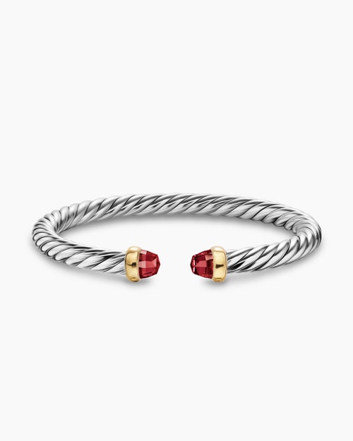 Womens Cable Flex® Bracelet in Sterling Silver with 14K Yellow Gold and Rhodolite Garnet, 6mm