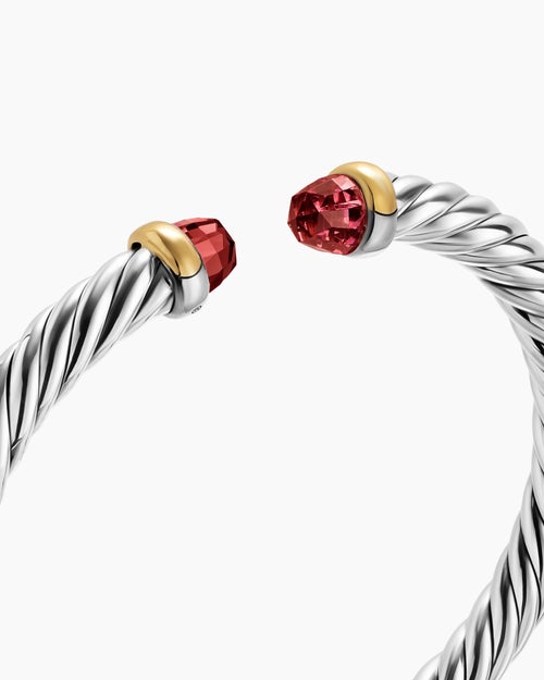 Womens Cable Flex® Bracelet in Sterling Silver with 14K Yellow Gold and Rhodolite Garnet, 6mm