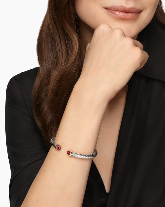 Cable Flex® Bracelet in Sterling Silver with 14K Yellow Gold and Rhodolite Garnet, 6mm