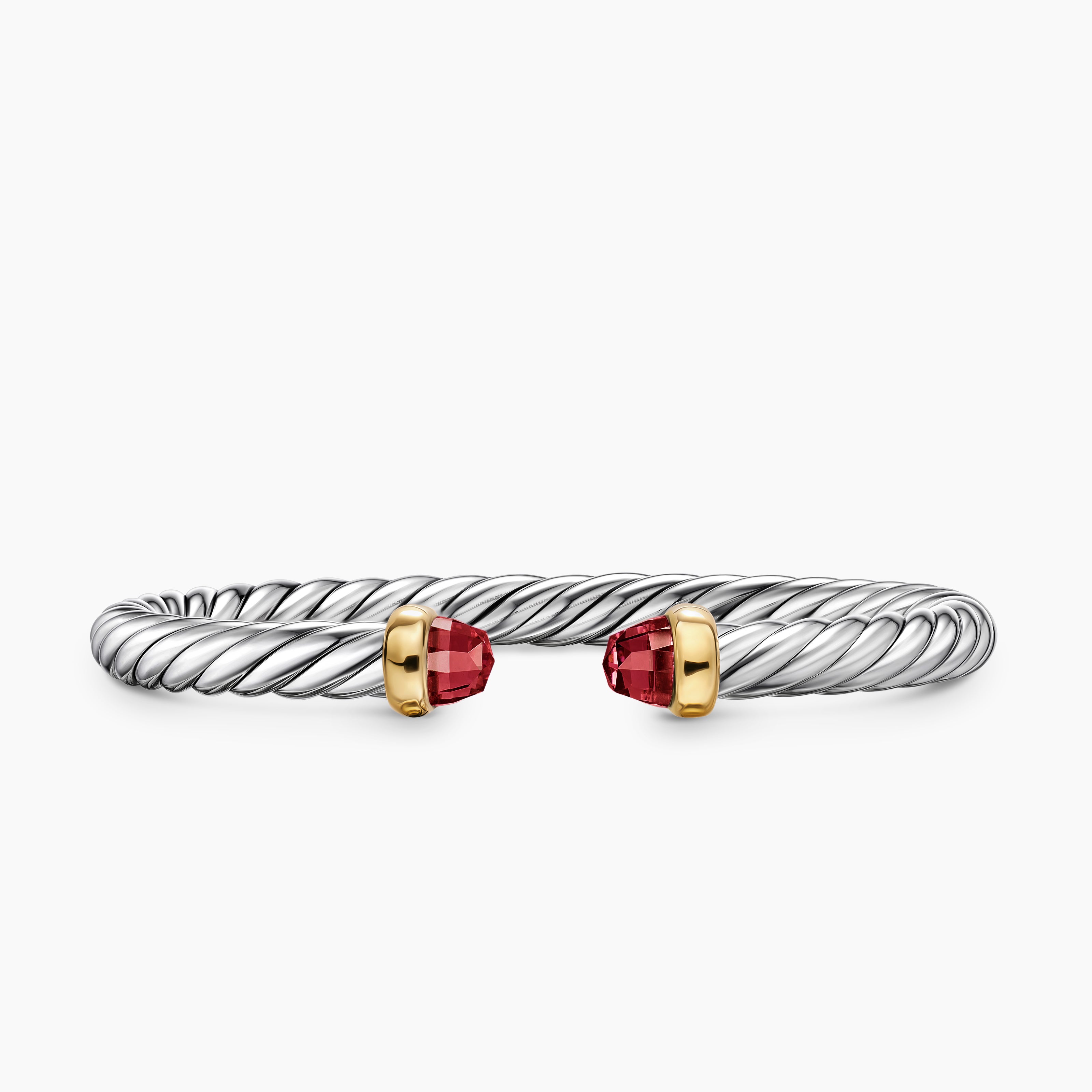 Womens Cable Flex Bracelet in Sterling Silver with 14K Yellow Gold, 6mm