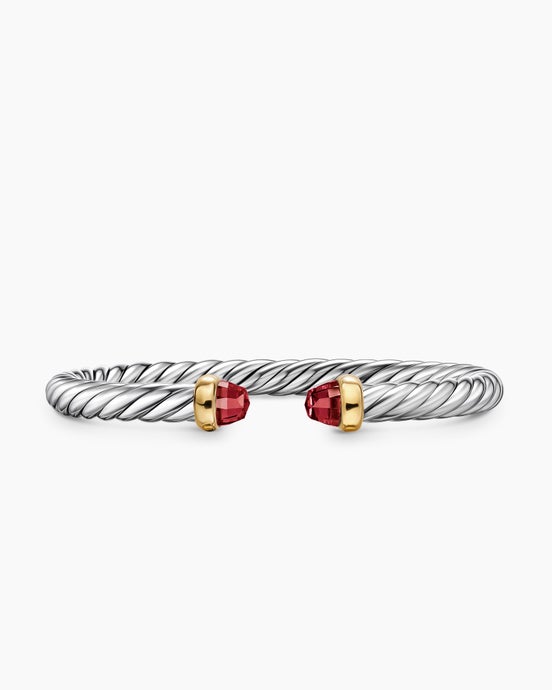 Cable Flex® Bracelet in Sterling Silver with 14K Yellow Gold and Rhodolite Garnet, 6mm