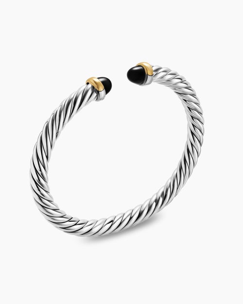 Womens Cable Flex Bracelet in Sterling Silver with 14K Yellow Gold, 6mm
