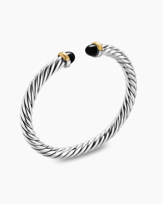 Cable Flex® Bracelet in Sterling Silver with 14K Yellow Gold and Black Onyx, 6mm