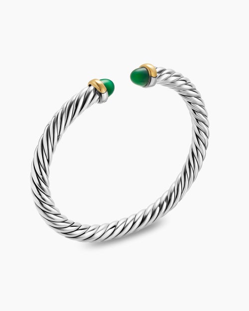 Womens Cable Flex® Bracelet in Sterling Silver with 14K Yellow Gold and Green Onyx, 6mm