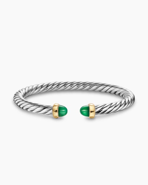 Womens Cable Flex® Bracelet in Sterling Silver with 14K Yellow Gold and Green Onyx, 6mm