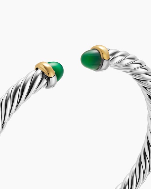 Womens Cable Flex® Bracelet in Sterling Silver with 14K Yellow Gold and Green Onyx, 6mm