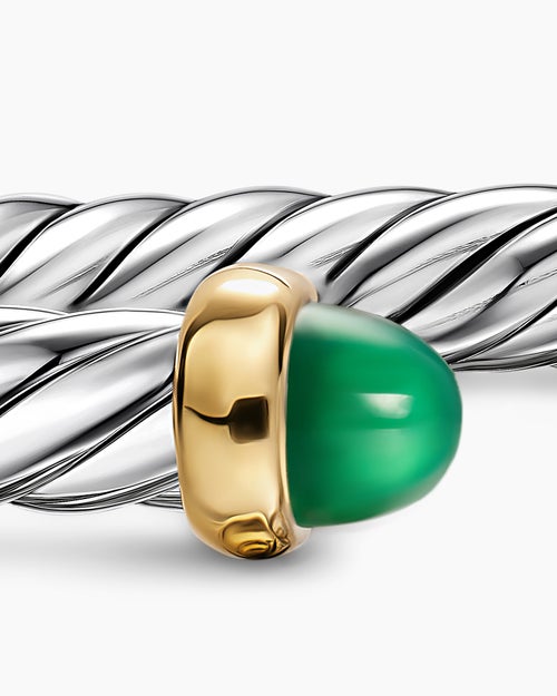 Womens Cable Flex® Bracelet in Sterling Silver with 14K Yellow Gold and Green Onyx, 6mm