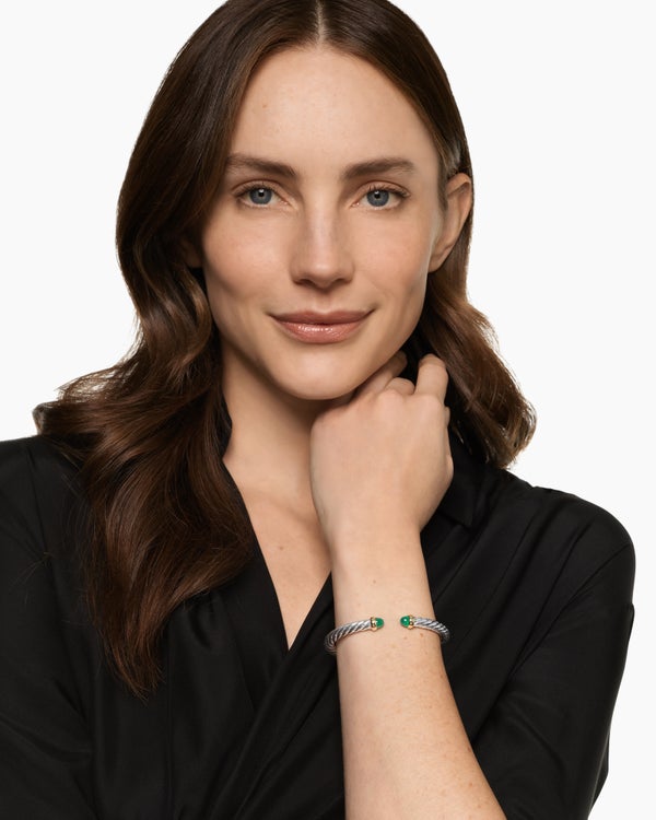 Cable Flex® Bracelet in Sterling Silver with 14K Yellow Gold and Green Onyx, 6mm