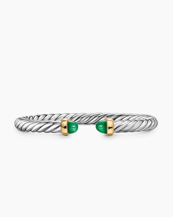 Cable Flex® Bracelet in Sterling Silver with 14K Yellow Gold and Green Onyx, 6mm