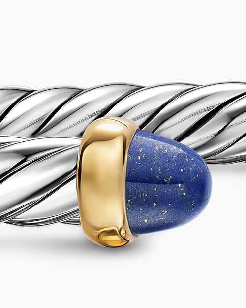 Womens Cable Flex® Bracelet in Sterling Silver with 14K Yellow Gold and Lapis, 6mm
