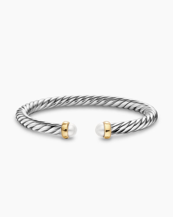 Cable Flex Bracelet in Sterling Silver with 14K Yellow Gold, 6mm