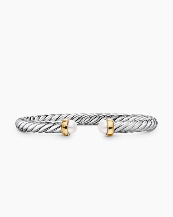 Cable Flex® Bracelet in Sterling Silver with 14K Yellow Gold and Pearls, 6mm