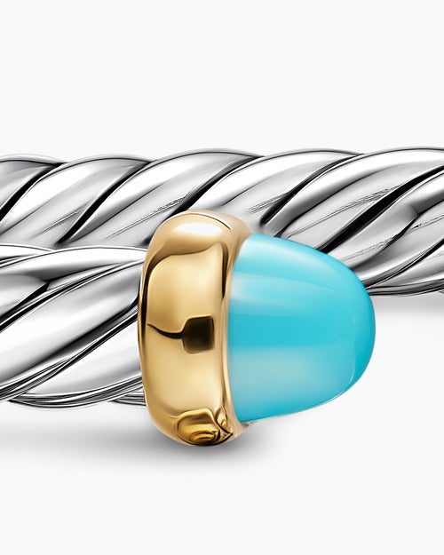 Womens Cable Flex® Bracelet in Sterling Silver with 14K Yellow Gold and Turquoise, 6mm