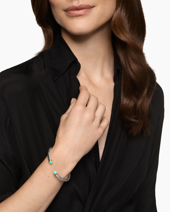 Cable Flex® Bracelet in Sterling Silver with 14K Yellow Gold and Turquoise, 6mm