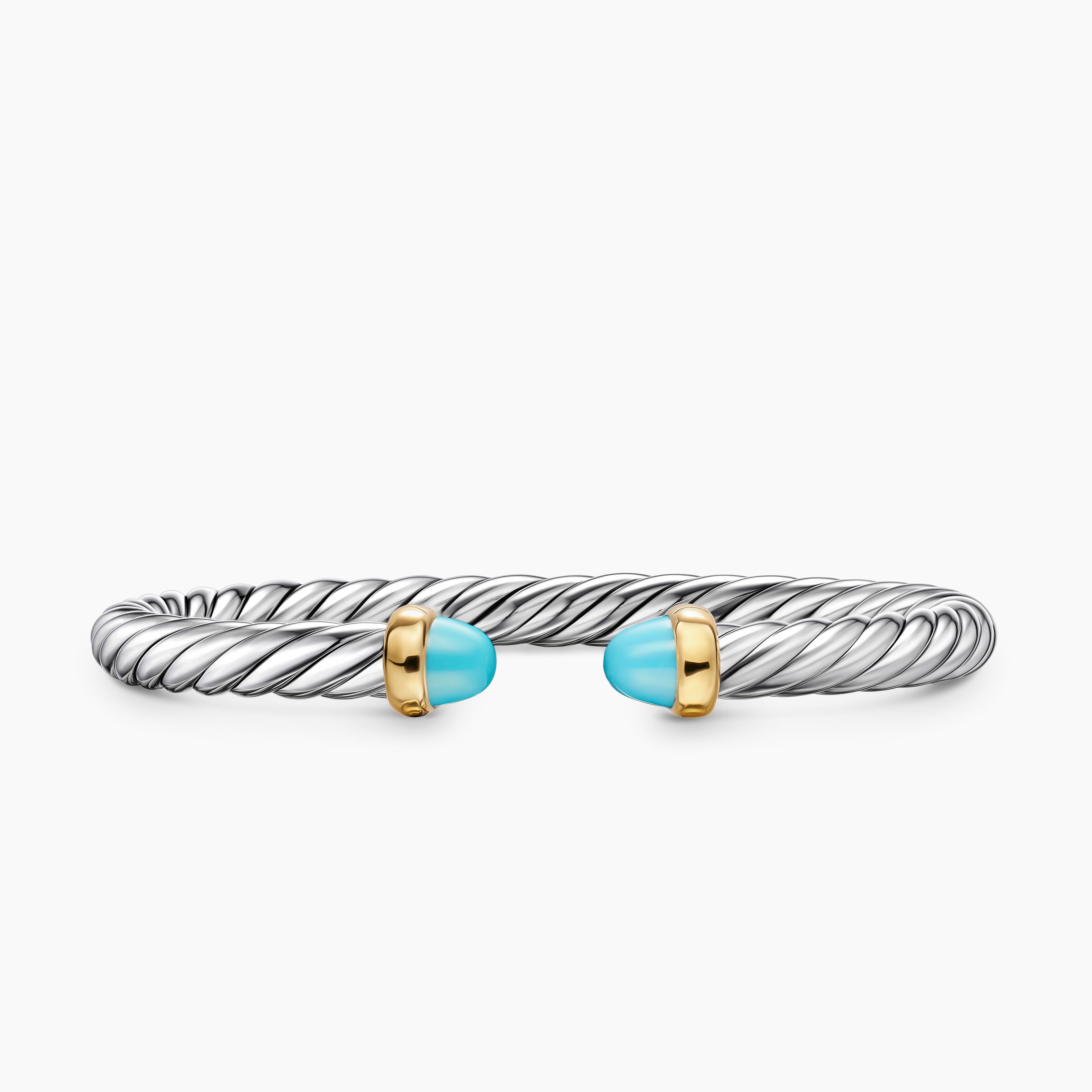 Womens Cable Flex Bracelet in Sterling Silver with 14K Yellow Gold, 6mm