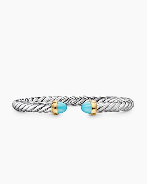 Womens Cable Flex Bracelet in Sterling Silver with 14K Yellow Gold, 6mm