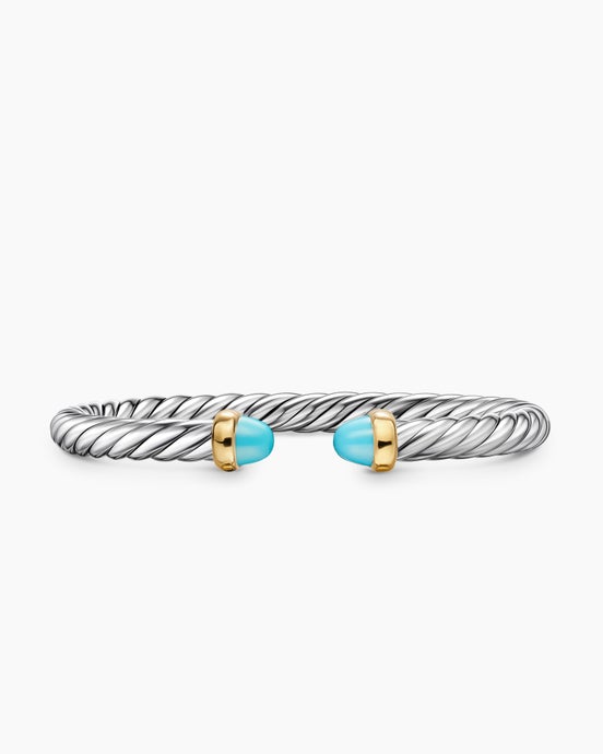 Cable Flex® Bracelet in Sterling Silver with 14K Yellow Gold and Turquoise, 6mm