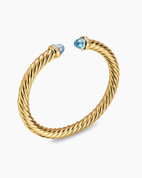 Womens Cablespira® Flex Bracelet in 18K Yellow Gold with Blue Topaz and Diamonds, 6mm