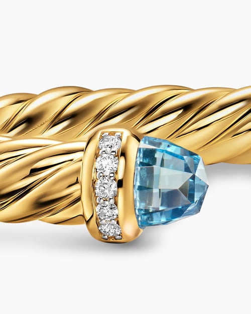 Womens Cablespira® Flex Bracelet in 18K Yellow Gold with Blue Topaz and Diamonds, 6mm