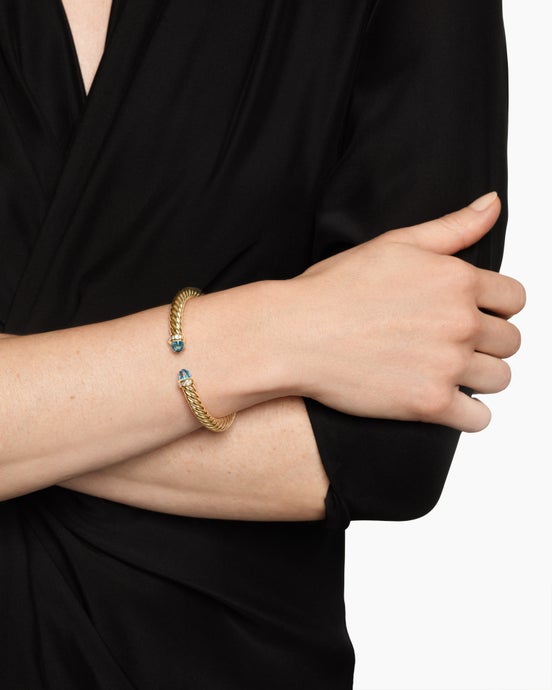Cablespira® Flex Bracelet in 18K Yellow Gold with Blue Topaz and Diamonds, 6mm