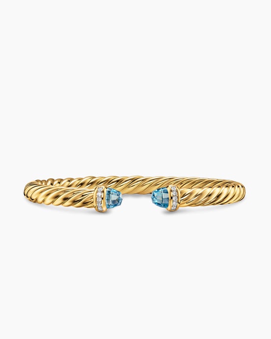 Cablespira® Flex Bracelet in 18K Yellow Gold with Blue Topaz and Diamonds, 6mm