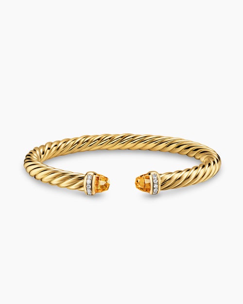 Womens Cablespira® Flex Bracelet in 18K Yellow Gold with Citrine and Diamonds, 6mm