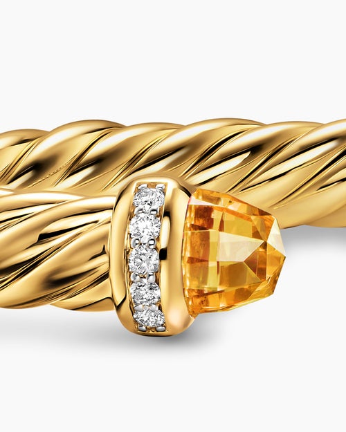 Womens Cablespira® Flex Bracelet in 18K Yellow Gold with Citrine and Diamonds, 6mm