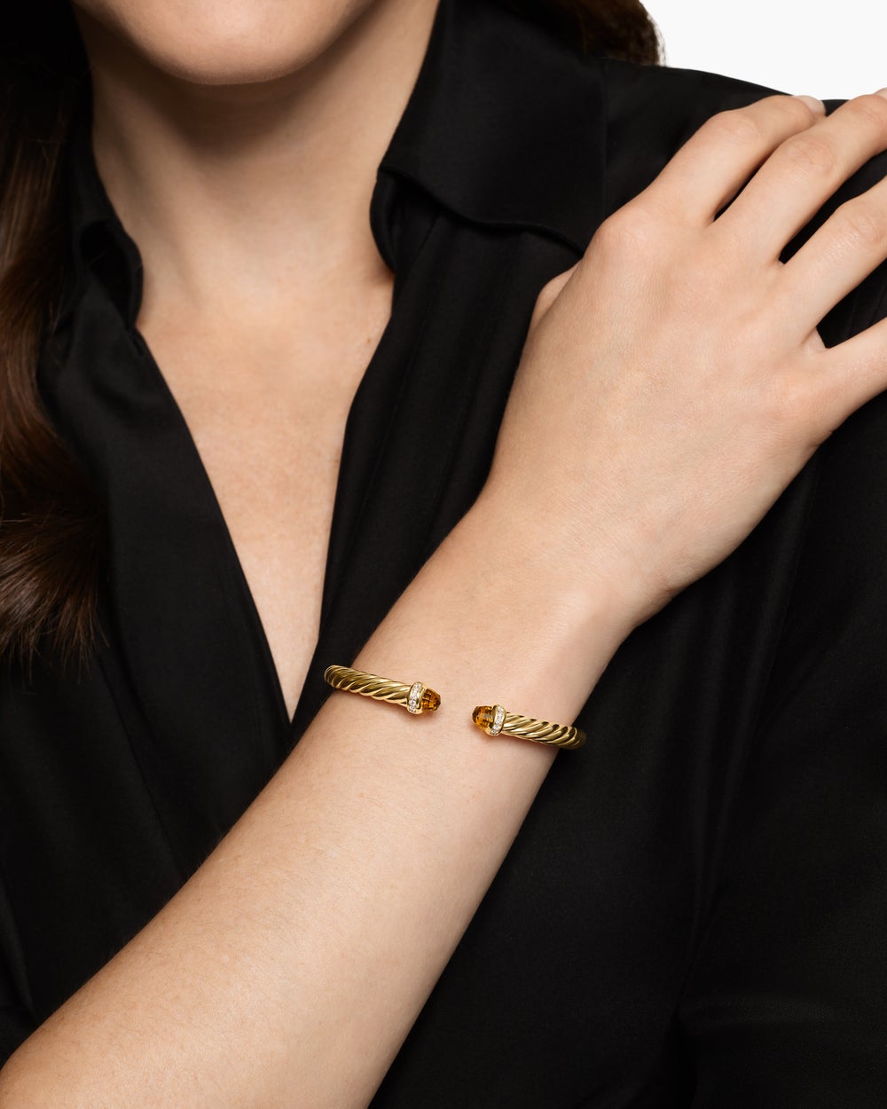 Womens Cablespira Flex Bracelet in 18K Yellow Gold with Diamonds, 6mm