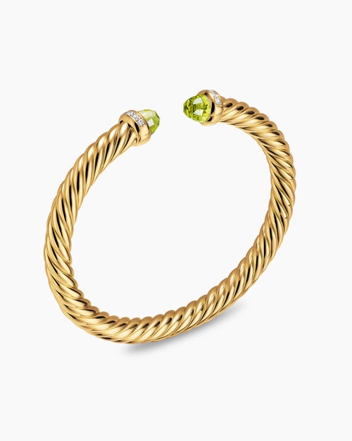 Womens Cablespira® Flex Bracelet in 18K Yellow Gold with Peridot and Diamonds, 6mm