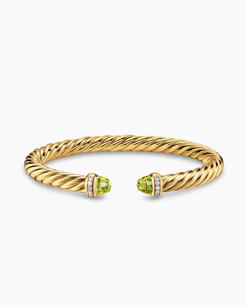 Womens Cablespira® Flex Bracelet in 18K Yellow Gold with Peridot and Diamonds, 6mm