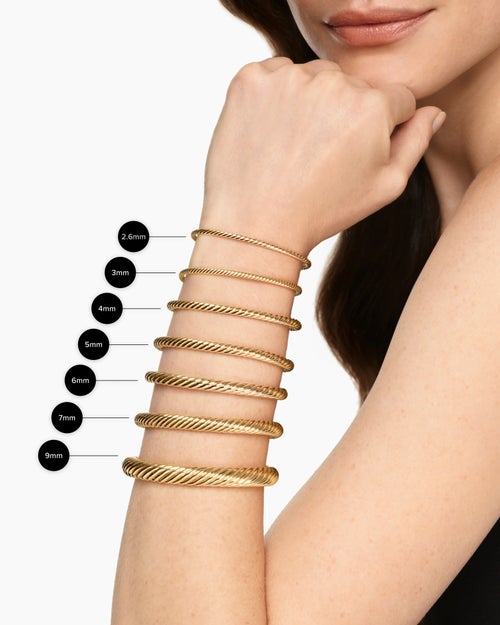 Womens Cablespira® Flex Bracelet in 18K Yellow Gold with Peridot and Diamonds, 6mm