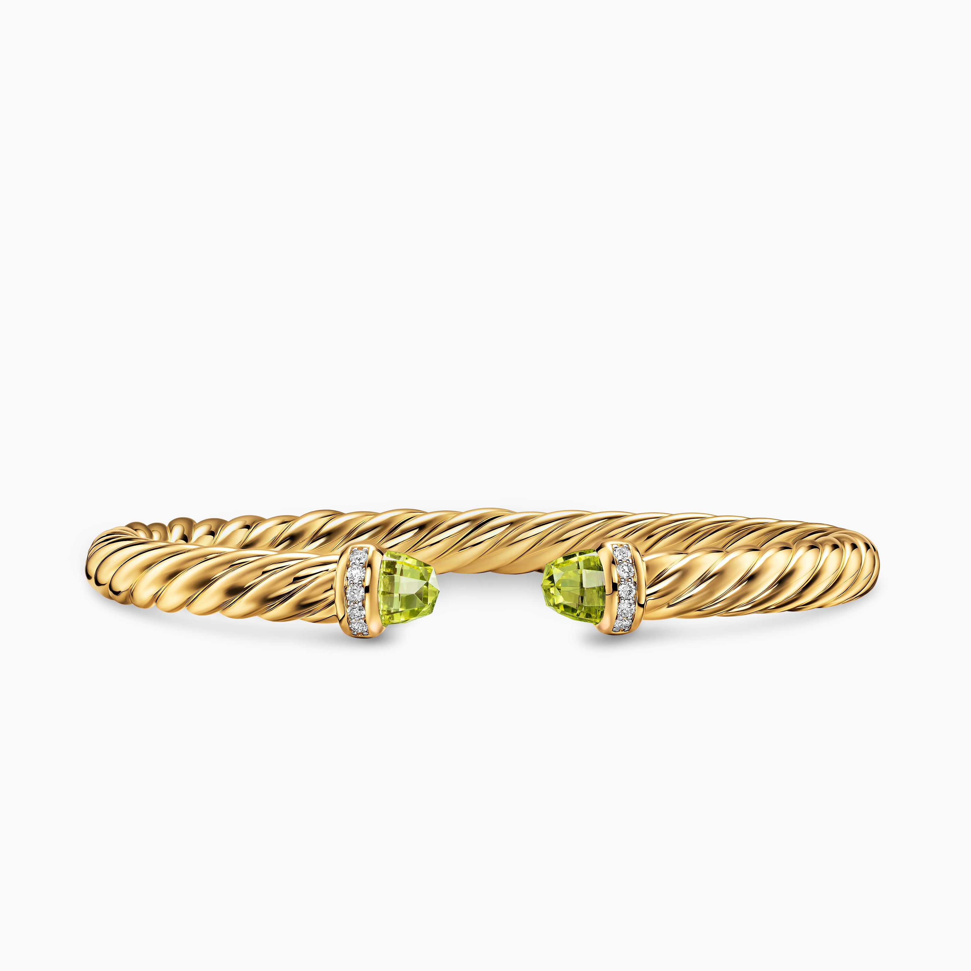 Womens Cablespira&reg; Flex Bracelet in 18K Yellow Gold with Peridot and Diamonds, 6mm