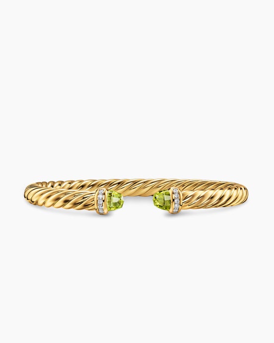 Cablespira® Flex Bracelet in 18K Yellow Gold with Peridot and Diamonds, 6mm