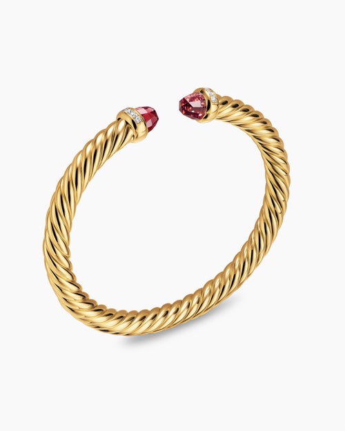 Womens Cablespira® Flex Bracelet in 18K Yellow Gold with Rhodolite Garnet and Diamonds, 6mm