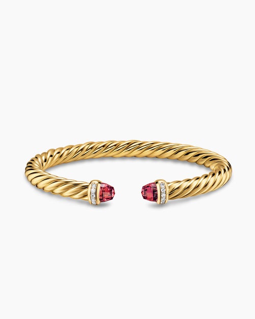 Womens Cablespira® Flex Bracelet in 18K Yellow Gold with Rhodolite Garnet and Diamonds, 6mm