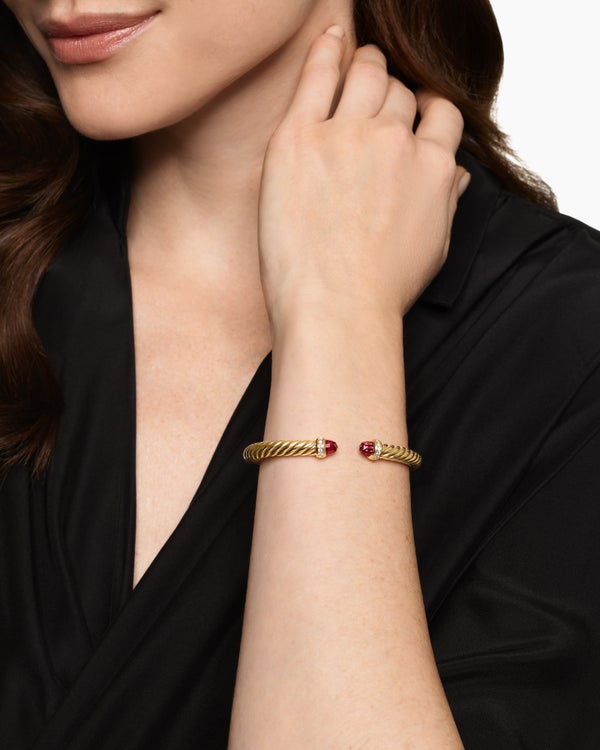 Cablespira® Flex Bracelet in 18K Yellow Gold with Pearls and Diamonds, 6mm