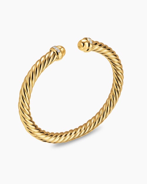 Womens Cablespira® Flex Bracelet in 18K Yellow Gold with Gold Domes and Diamonds, 6mm