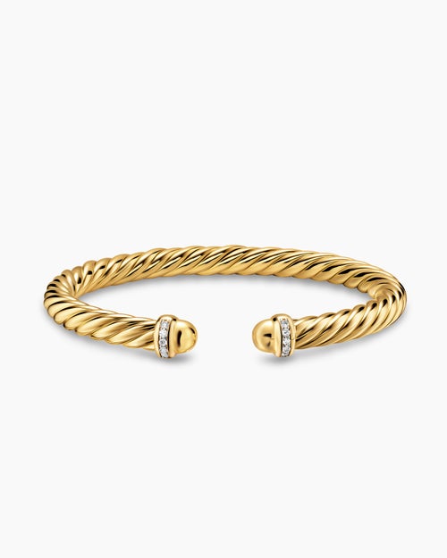 Womens Cablespira Flex Bracelet in 18K Yellow Gold with Diamonds, 6mm
