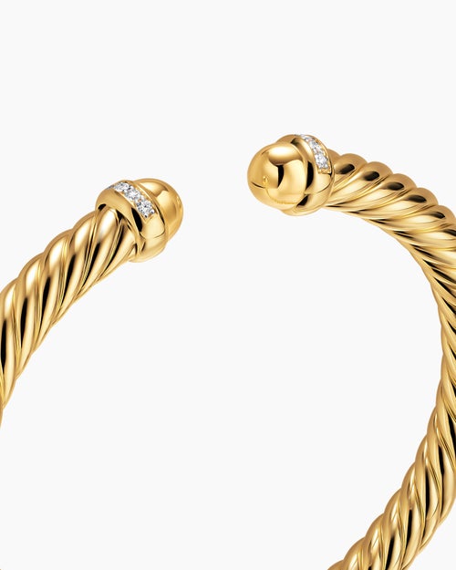 Womens Cablespira® Flex Bracelet in 18K Yellow Gold with Gold Domes and Diamonds, 6mm
