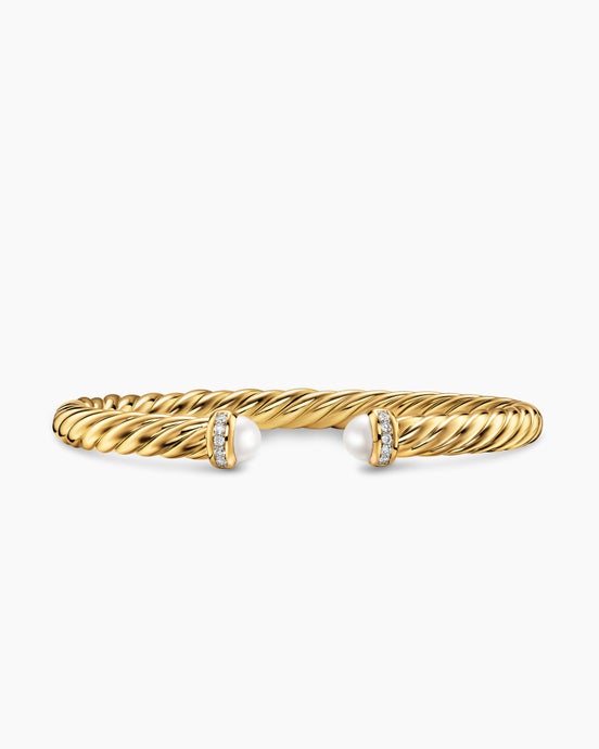 Cablespira® Flex Bracelet in 18K Yellow Gold with Pearls and Diamonds, 6mm
