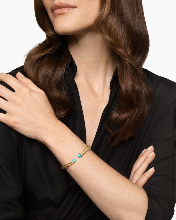 Cablespira® Flex Bracelet in 18K Yellow Gold with Turquoise and Diamonds, 6mm