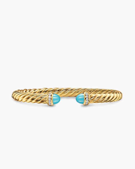Cablespira® Flex Bracelet in 18K Yellow Gold with Turquoise and Diamonds, 6mm