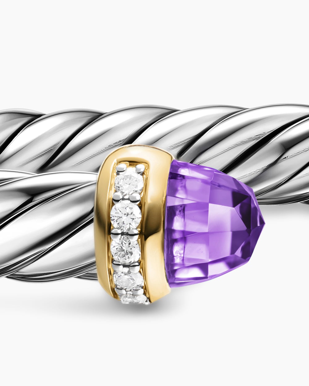Womens Cable Flex Bracelet in Sterling Silver with 14K Yellow Gold and Diamonds, 6mm