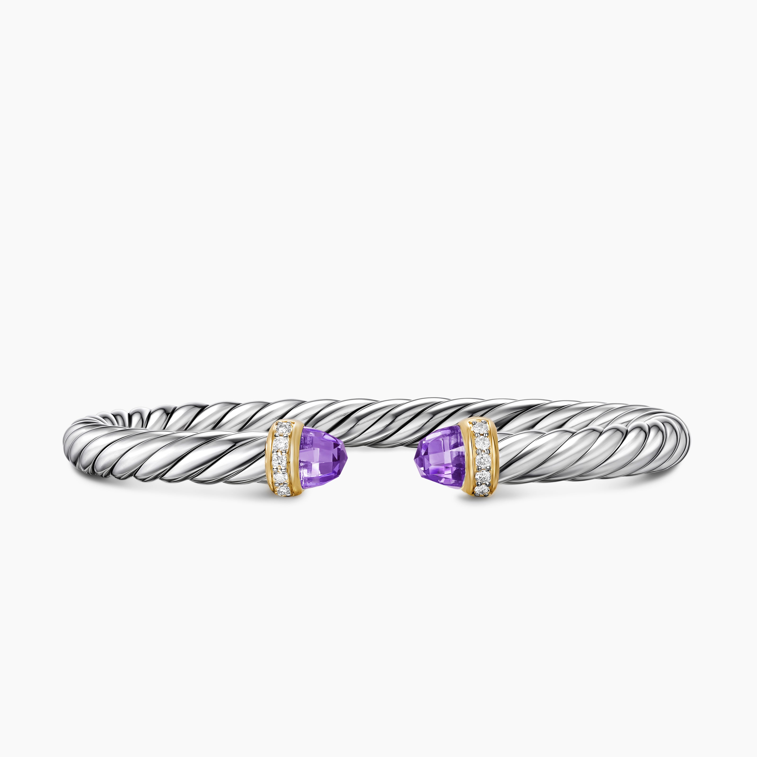 Bracelet Cable Flex&reg; en argent massif avec or jaune 14 carats, am&eacute;thyste et diamants, 6 mm femme 