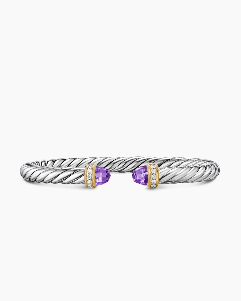 Womens Cable Flex Bracelet in Sterling Silver with 14K Yellow Gold and Diamonds, 6mm