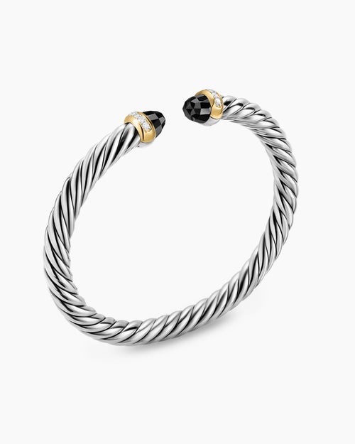 Womens Cable Flex® Bracelet in Sterling Silver with 14K Yellow Gold, Black Onyx and Diamonds, 6mm