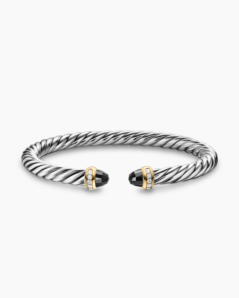 Womens Cable Flex Bracelet in Sterling Silver with 14K Yellow Gold and Diamonds, 6mm