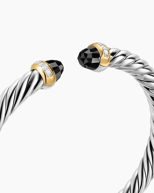 Womens Cable Flex® Bracelet in Sterling Silver with 14K Yellow Gold, Black Onyx and Diamonds, 6mm